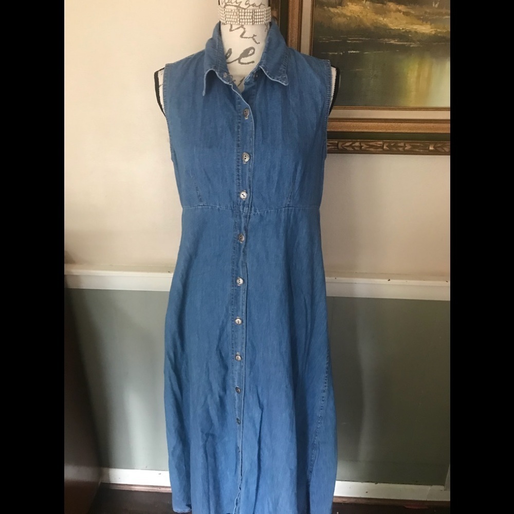 Vintage Sostanza Denim Button Front Maxi Dress M